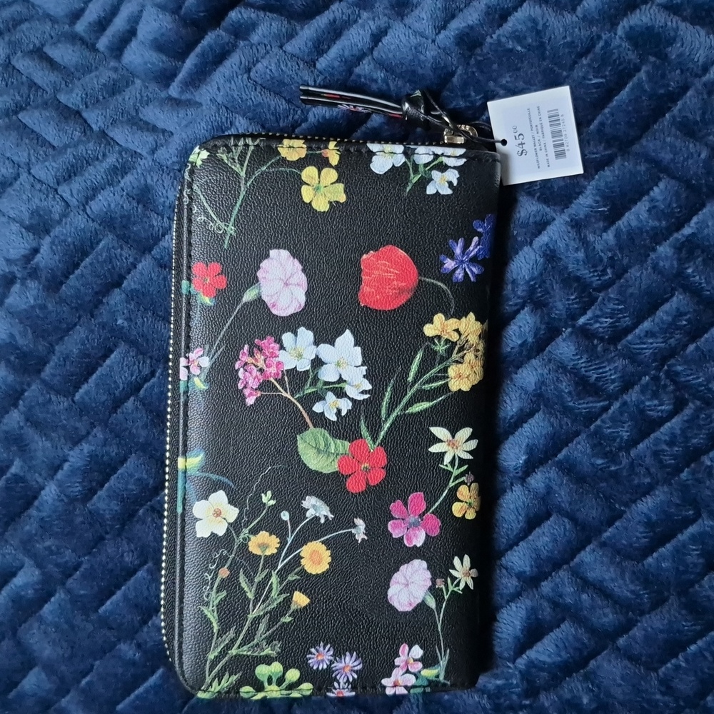 Floral Black Tri-Zippered Wallet From Indigo, New With Tags